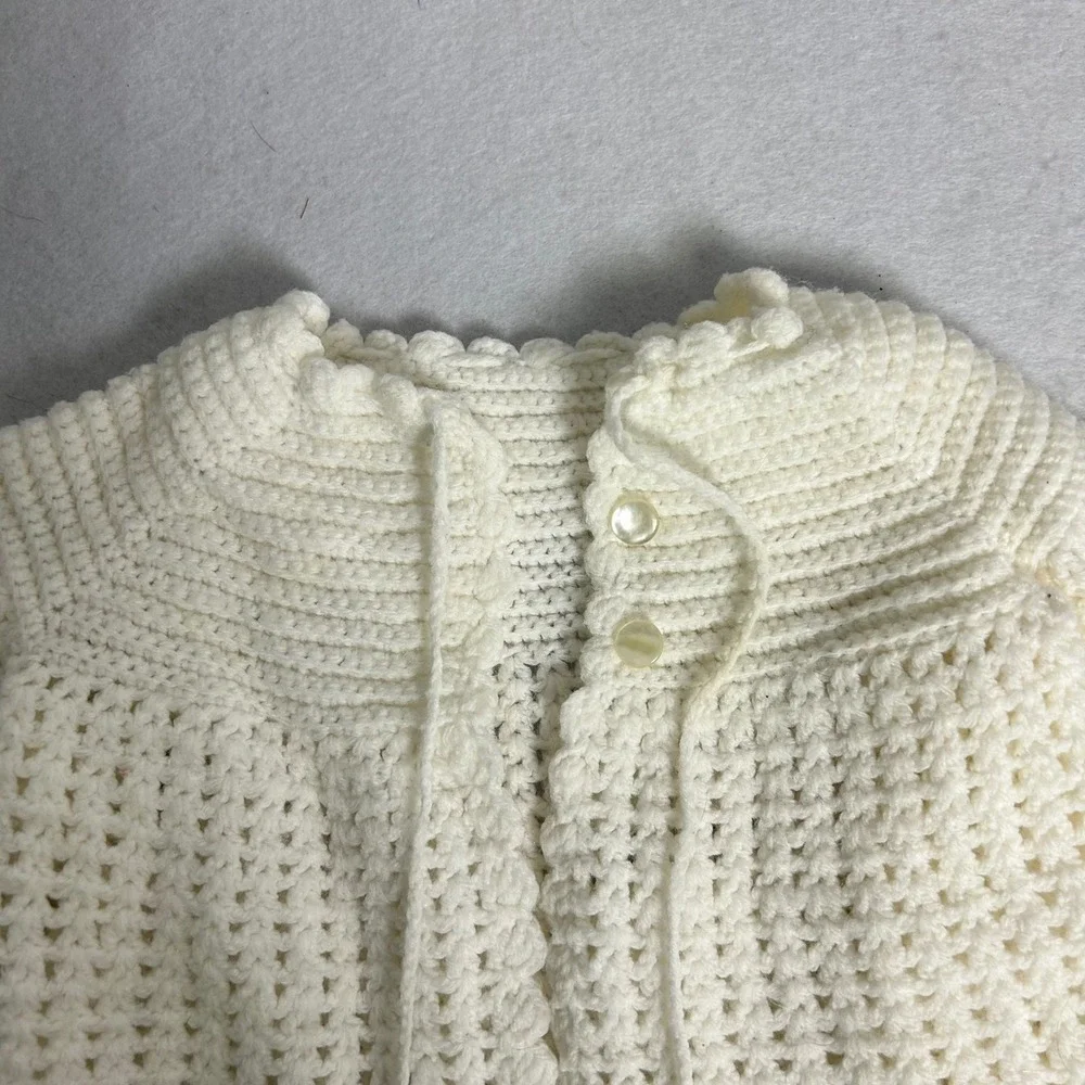 Handmade Kids Baby‎ Cream White Crochet Pom Pom Button Cardigan Sweater